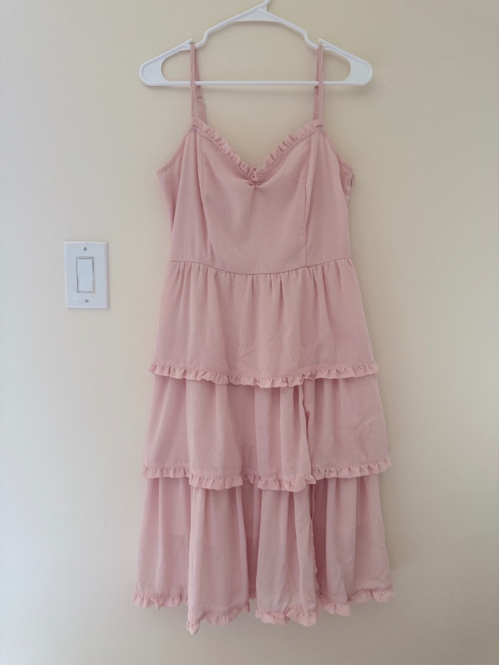Pastel Pink Coquette Princess Tiered Ruffle Sweetheart Neck Midi Dress Medium
